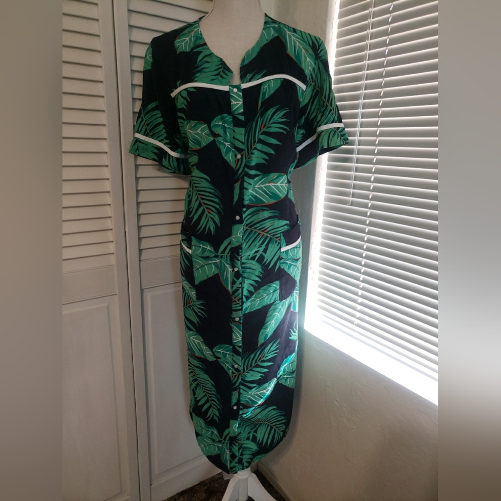 Tropical Leaf Print Midi Dress
